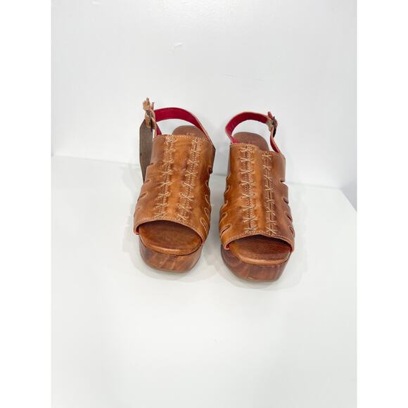 Bed Stu Fontella Heeled Leather Sandal Tan Rustic Slingback Clog NWT 9 - Picture 4 of 7
